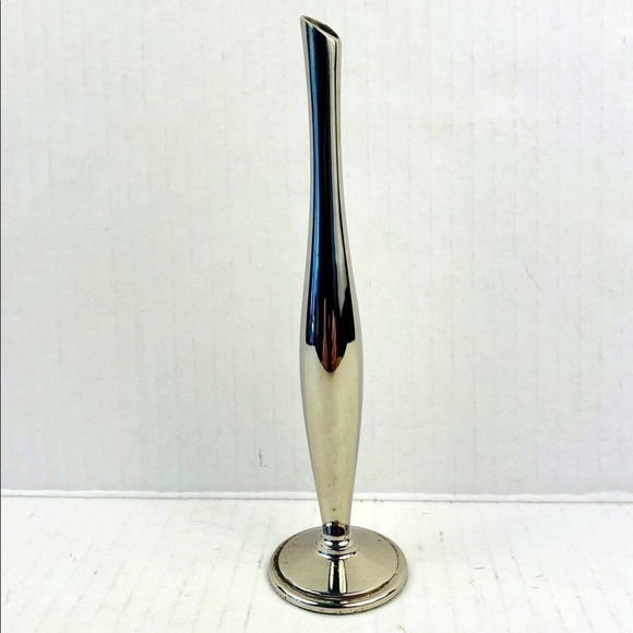 Silver vase Bud vase silver tone slim curved thin flower flowers floral - Picture 1 of 11